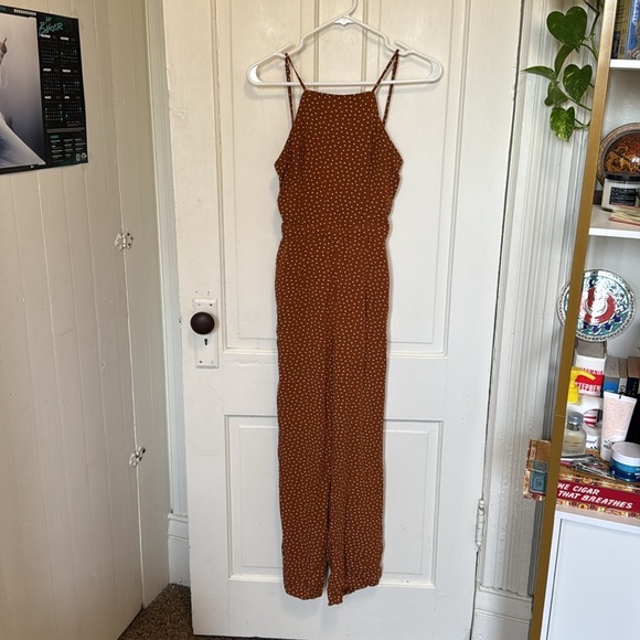 Abercrombie and Fitch Carmel Brown Fawn Polka Dot Jumpsuit - Picture 2 of 7